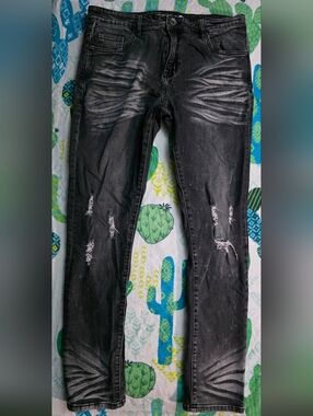 Crysp Denim Distressed Skinny Jeans – Size 36 – Black/Gray Acid Wash